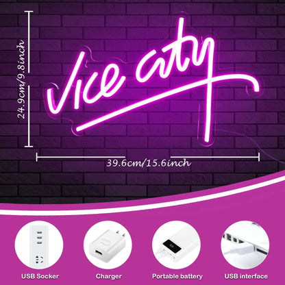 Vice City Neon Sign for Wall Decor USB LED Neon Light Sign for Bedroom Man Cave Game Room Decor Personalized Gift for Boys