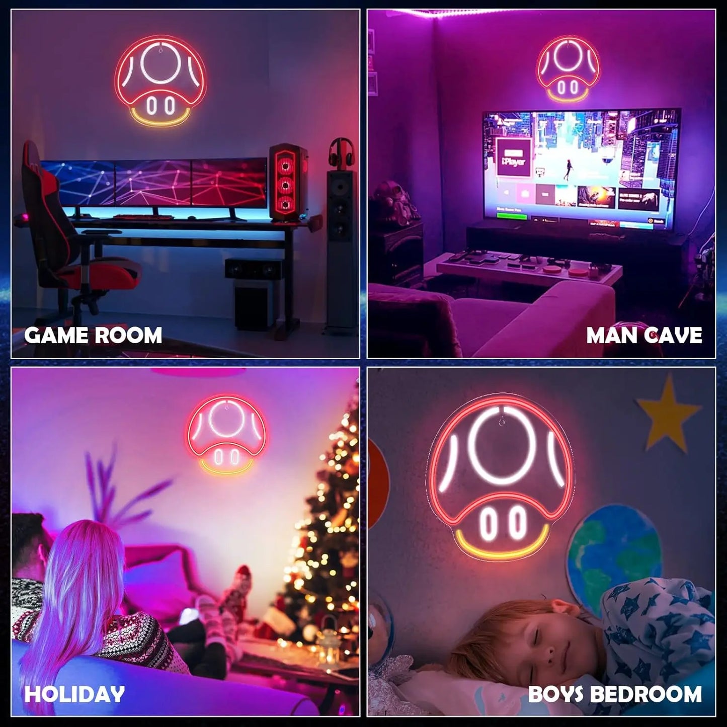 Gaming Mushroom Neon Sign for Game Room Decor, Man Cave, Kids Room - Gaming Mushroom Wall Decor - Gamer Gifts for Boys, Kids