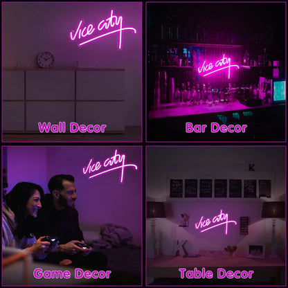 Vice City Neon Sign for Wall Decor USB LED Neon Light Sign for Bedroom Man Cave Game Room Decor Personalized Gift for Boys