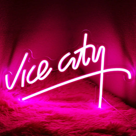 Vice City Neon Sign for Wall Decor USB LED Neon Light Sign for Bedroom Man Cave Game Room Decor Personalized Gift for Boys